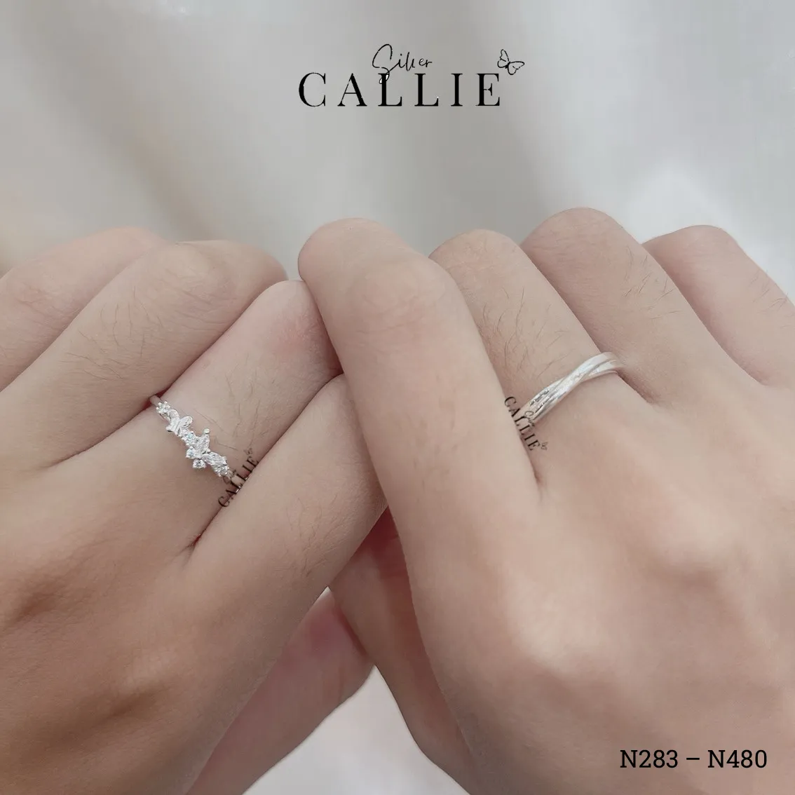 N480 - N283: Nhẫn đôi bạc thiết kế Callie Silver - Image 2