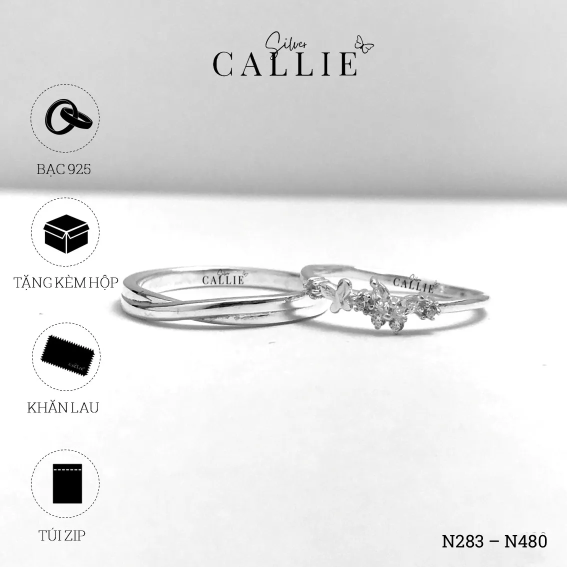 N480 - N283: Nhẫn đôi bạc thiết kế Callie Silver - Image 9