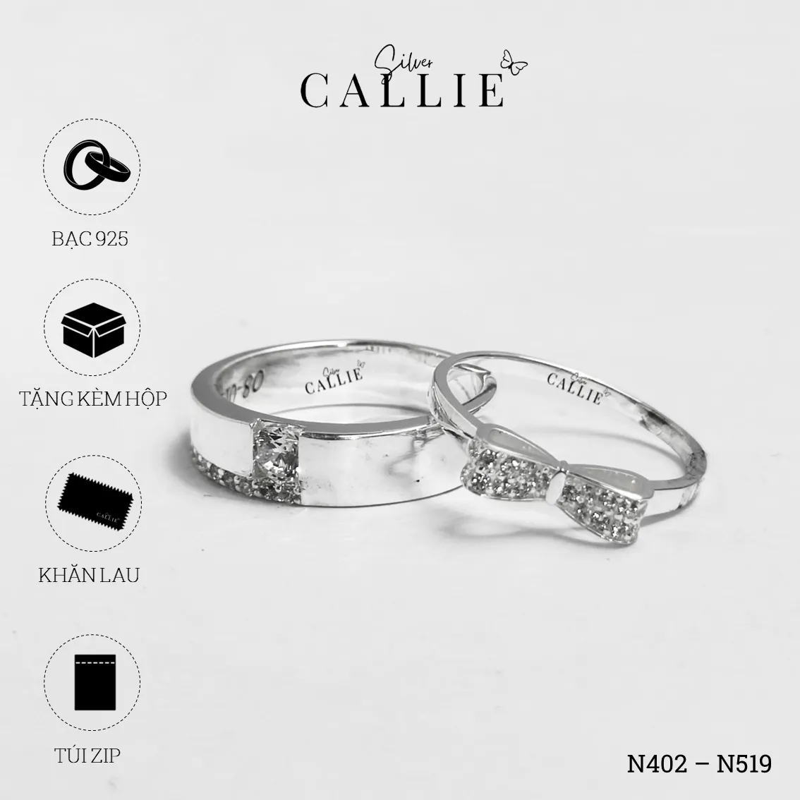 N402 - N519: Nhẫn bạc thiết kế Callie Silver hình nơ - Hình ảnh 9