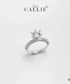 Alternative view of N513 - Nhẫn Bạc Thiết Kế Callie Silver 1 Viên Chủ 2 Bên Đính Đá