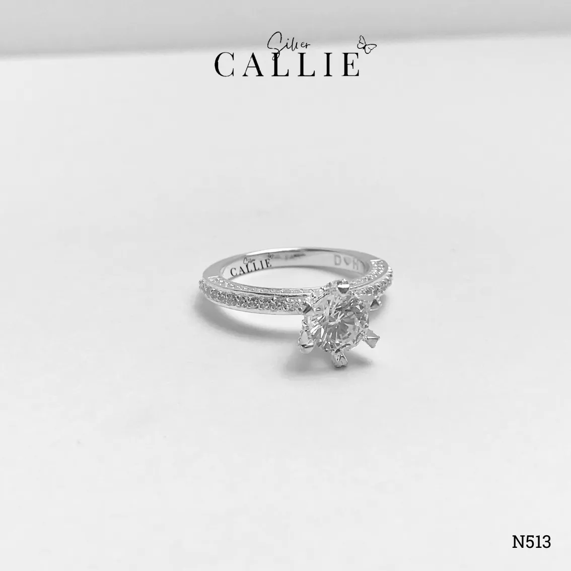 N513 - Nhẫn Bạc Thiết Kế Callie Silver 1 Viên Chủ 2 Bên Đính Đá - Image 7