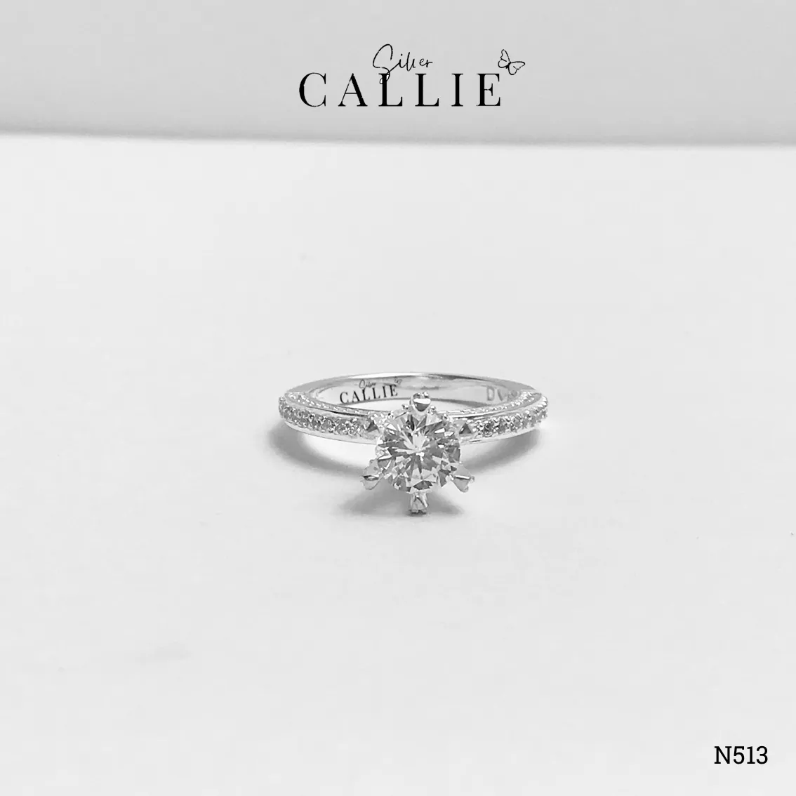 N513 - Nhẫn Bạc Thiết Kế Callie Silver 1 Viên Chủ 2 Bên Đính Đá - Image 8