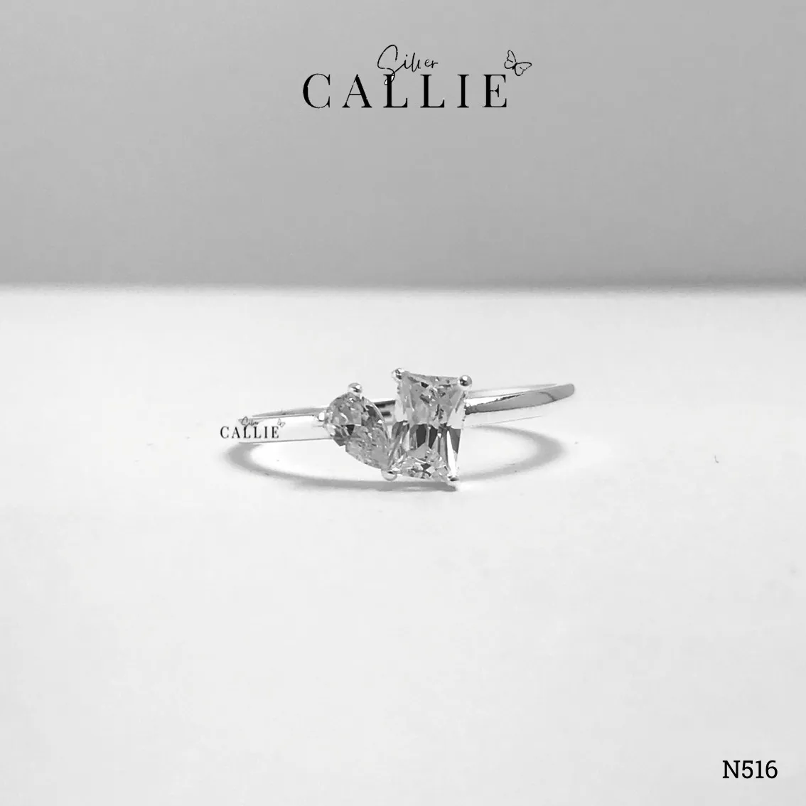 N516 - Nhẫn Bạc Thiết Kế Callie Silver Đá Ghép Trái Tim - Hình ảnh 6