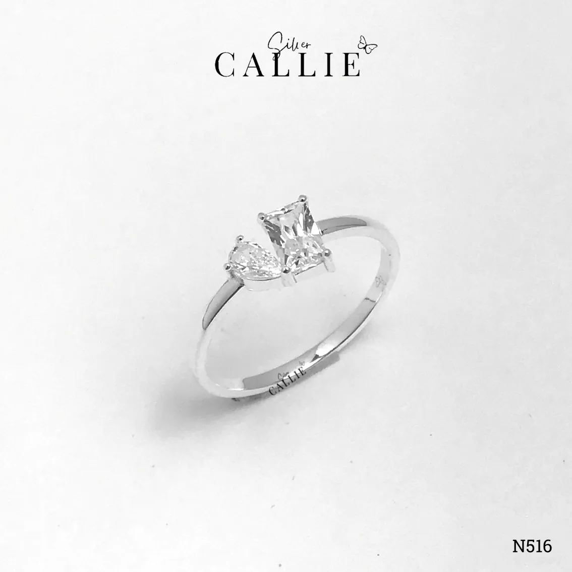 N516 - Nhẫn Bạc Thiết Kế Callie Silver Đá Ghép Trái Tim - Hình ảnh 7