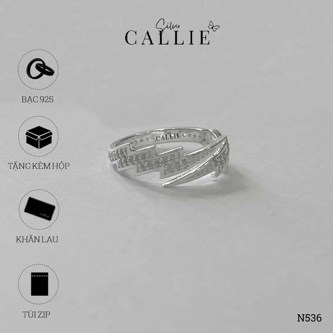 N536 - Nhẫn Bạc Thiết Kế Callie Silver Tia Sét - Image 7
