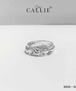 N539 - N540: Nhẫn đôi thiết kế Callie Silver Nền Đá