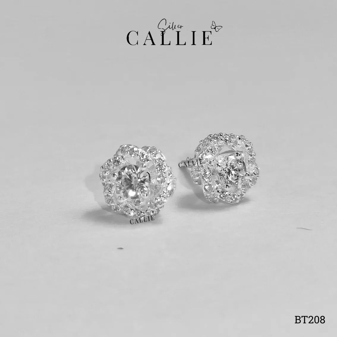 BT208 - Bông Tai Bạc Thiết Kế Callie Silver Hoa Hồng Đính Đá - Hình ảnh 3