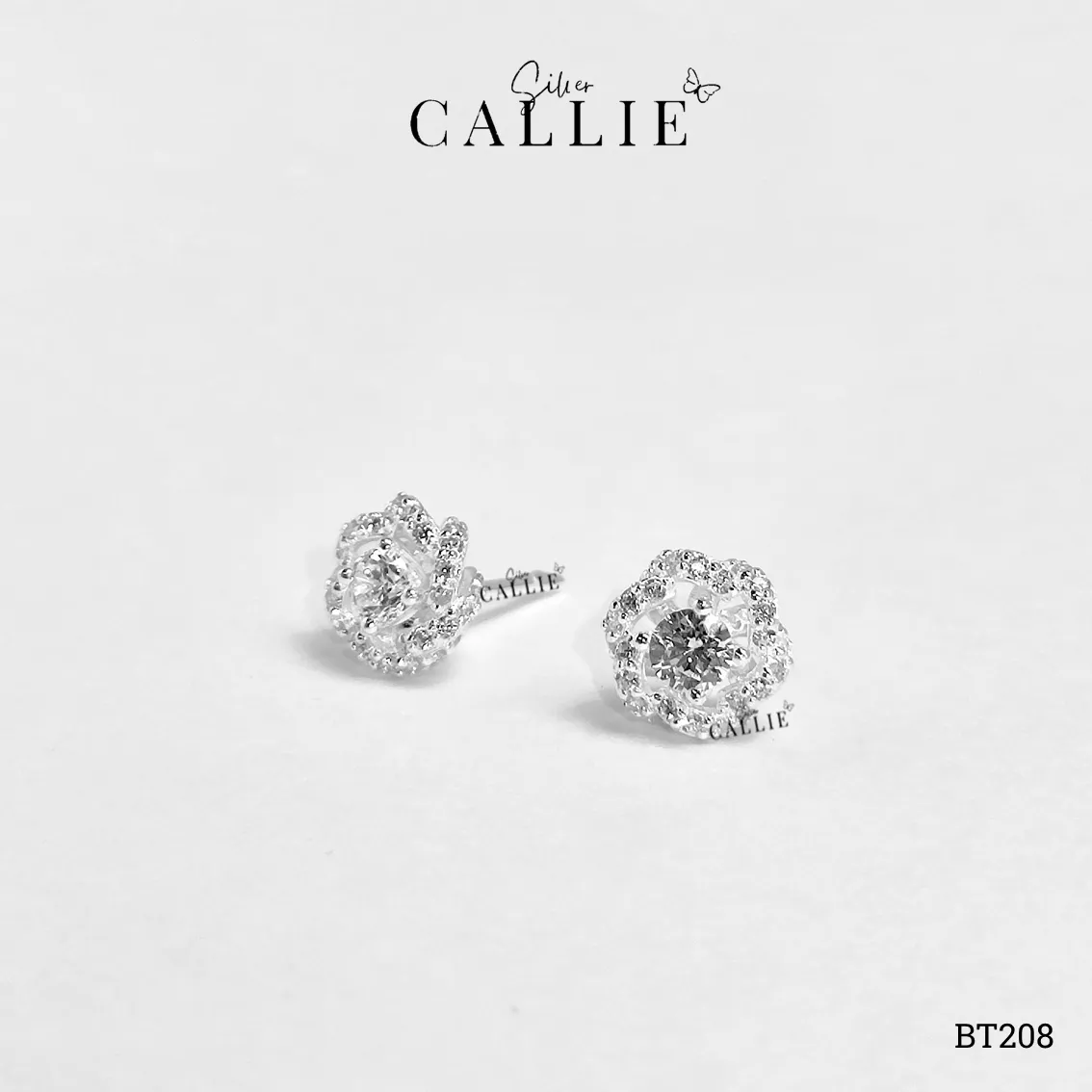 BT208 - Bông Tai Bạc Thiết Kế Callie Silver Hoa Hồng Đính Đá - Hình ảnh 4