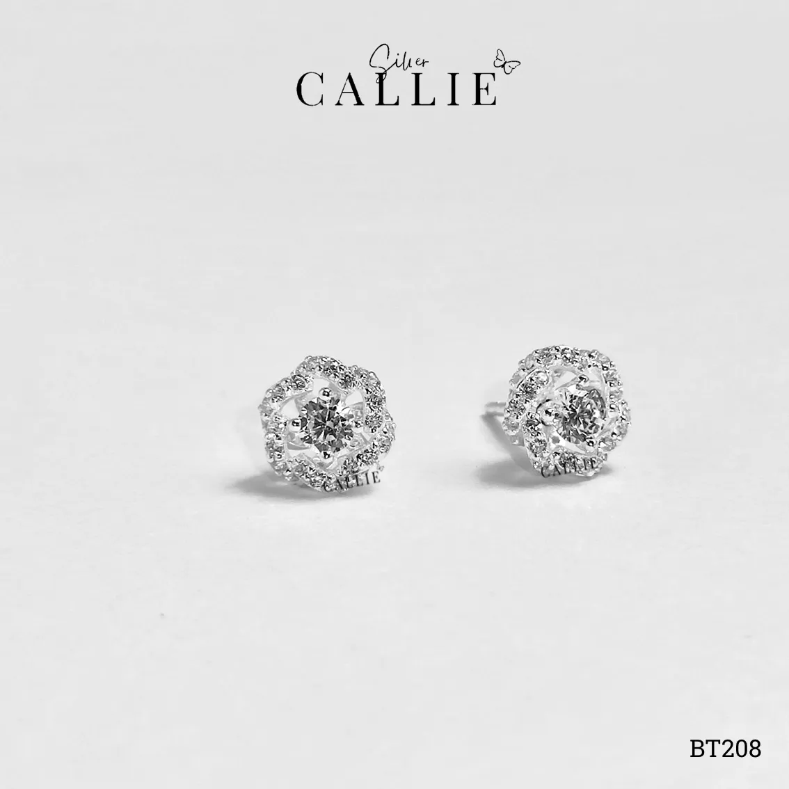 BT208 - Bông Tai Bạc Thiết Kế Callie Silver Hoa Hồng Đính Đá - Hình ảnh 5