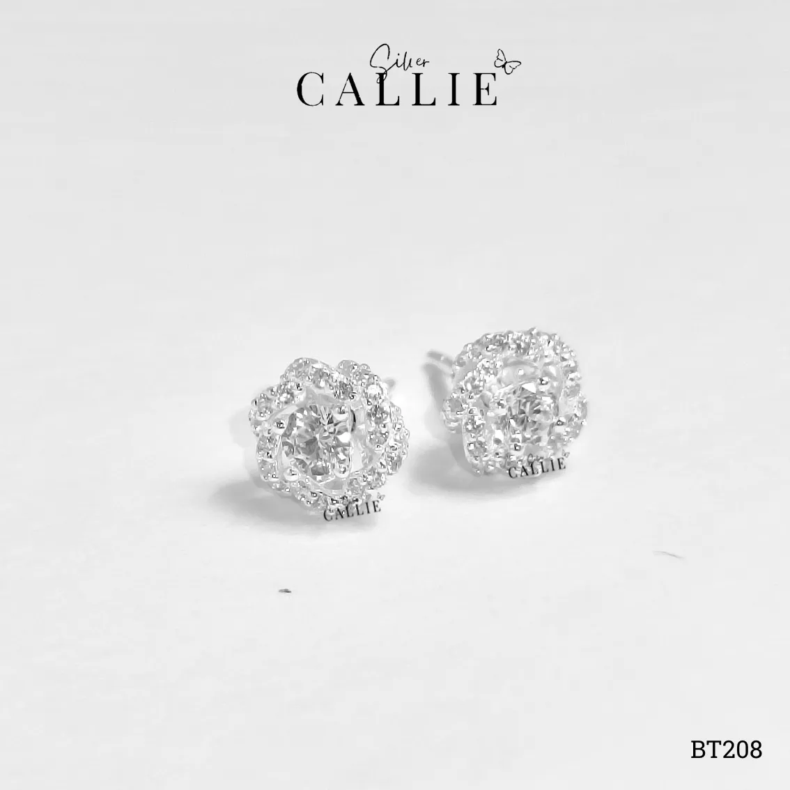 BT208 - Bông Tai Bạc Thiết Kế Callie Silver Hoa Hồng Đính Đá - Hình ảnh 7