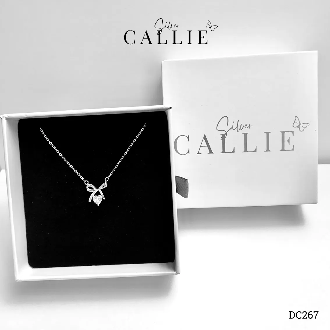 DC267 - Dây Chuyền Bạc Callie Silver Nơ Đá Trái Tim - Hình ảnh 9