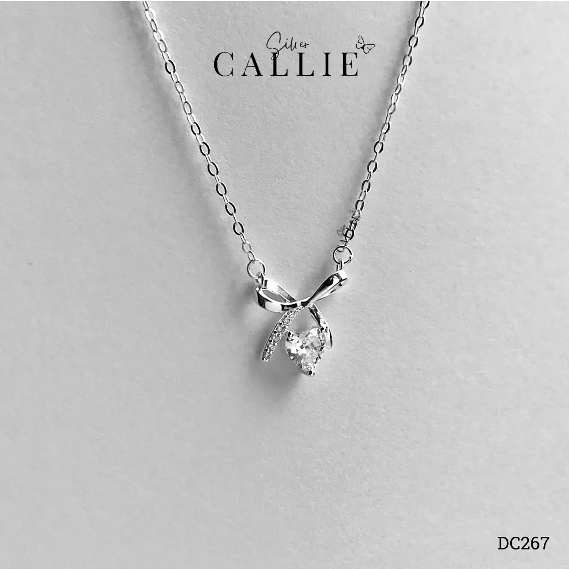 DC267 - Dây Chuyền Bạc Callie Silver Nơ Đá Trái Tim - Hình ảnh 3