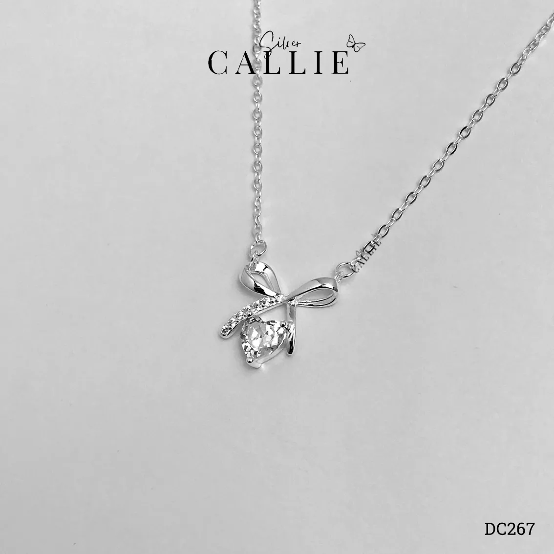 DC267 - Dây Chuyền Bạc Callie Silver Nơ Đá Trái Tim - Hình ảnh 4