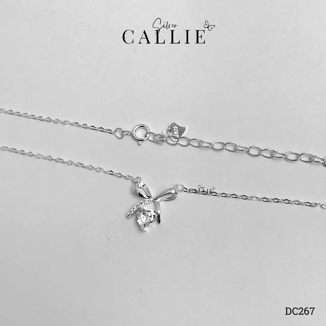 DC267 - Dây Chuyền Bạc Callie Silver Nơ Đá Trái Tim - Hình ảnh 5