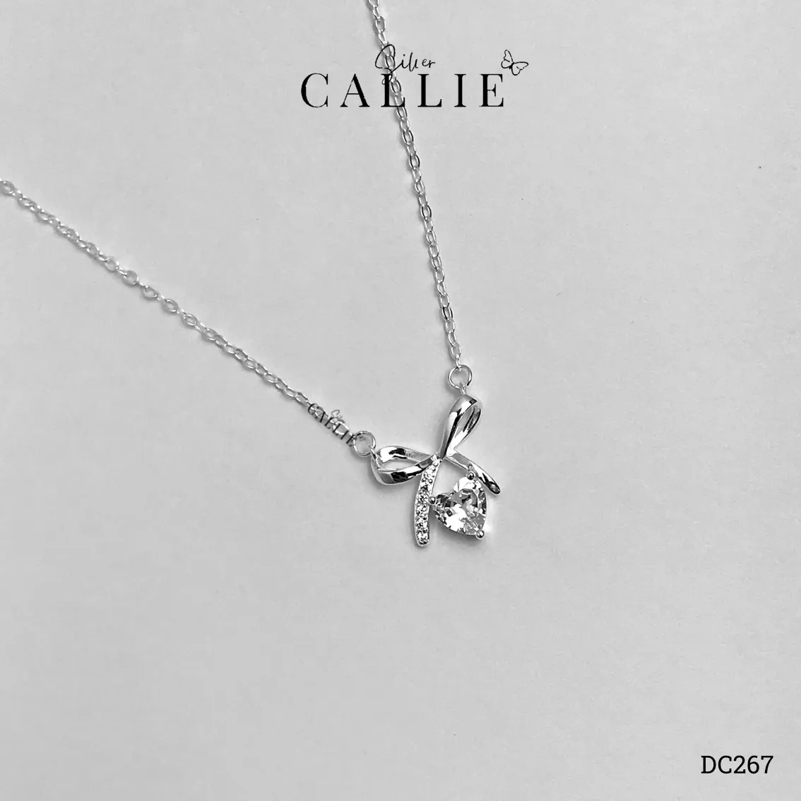 DC267 - Dây Chuyền Bạc Callie Silver Nơ Đá Trái Tim