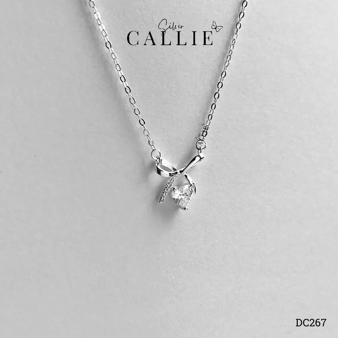 DC267 - Dây Chuyền Bạc Callie Silver Nơ Đá Trái Tim - Hình ảnh 7