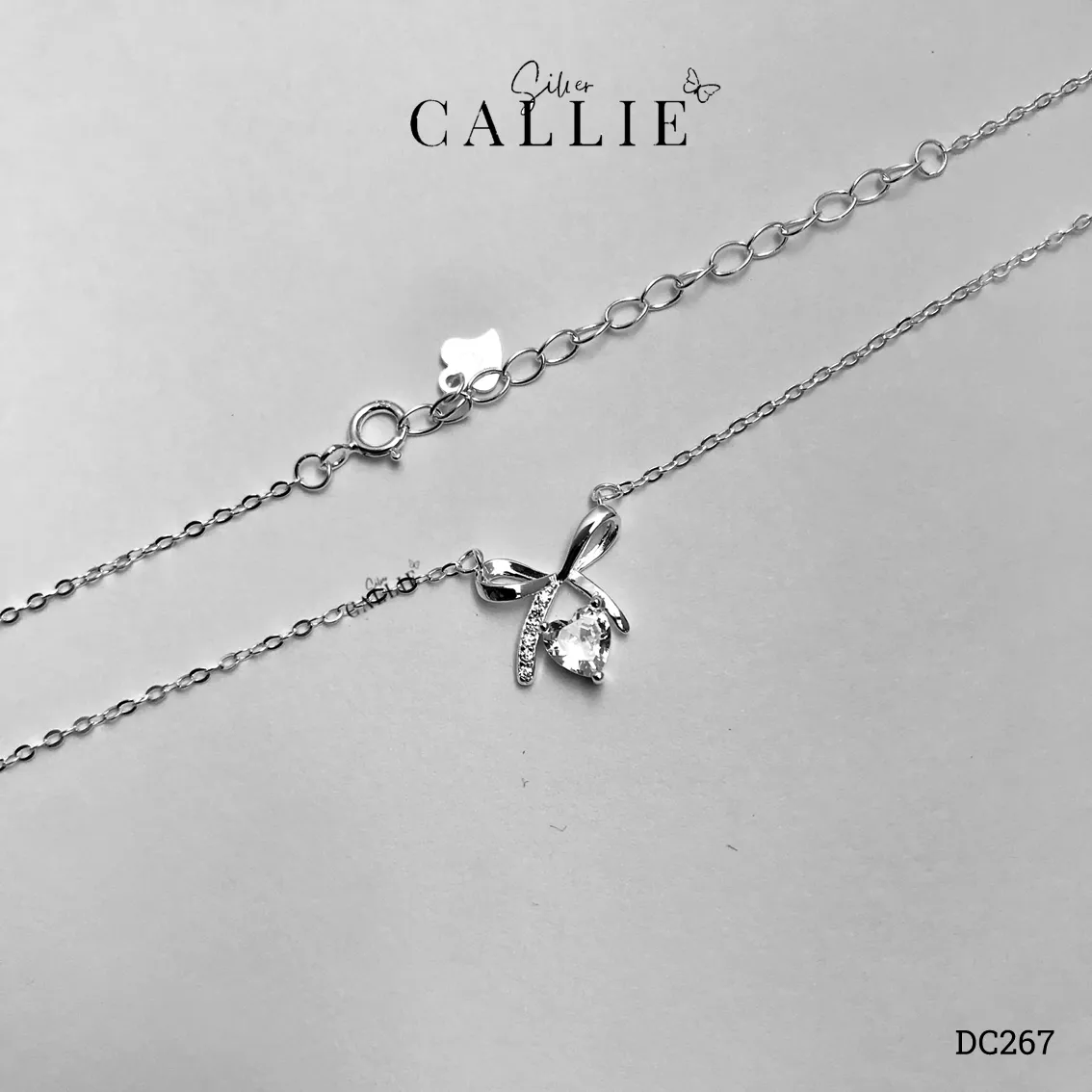 DC267 - Dây Chuyền Bạc Callie Silver Nơ Đá Trái Tim - Hình ảnh 8