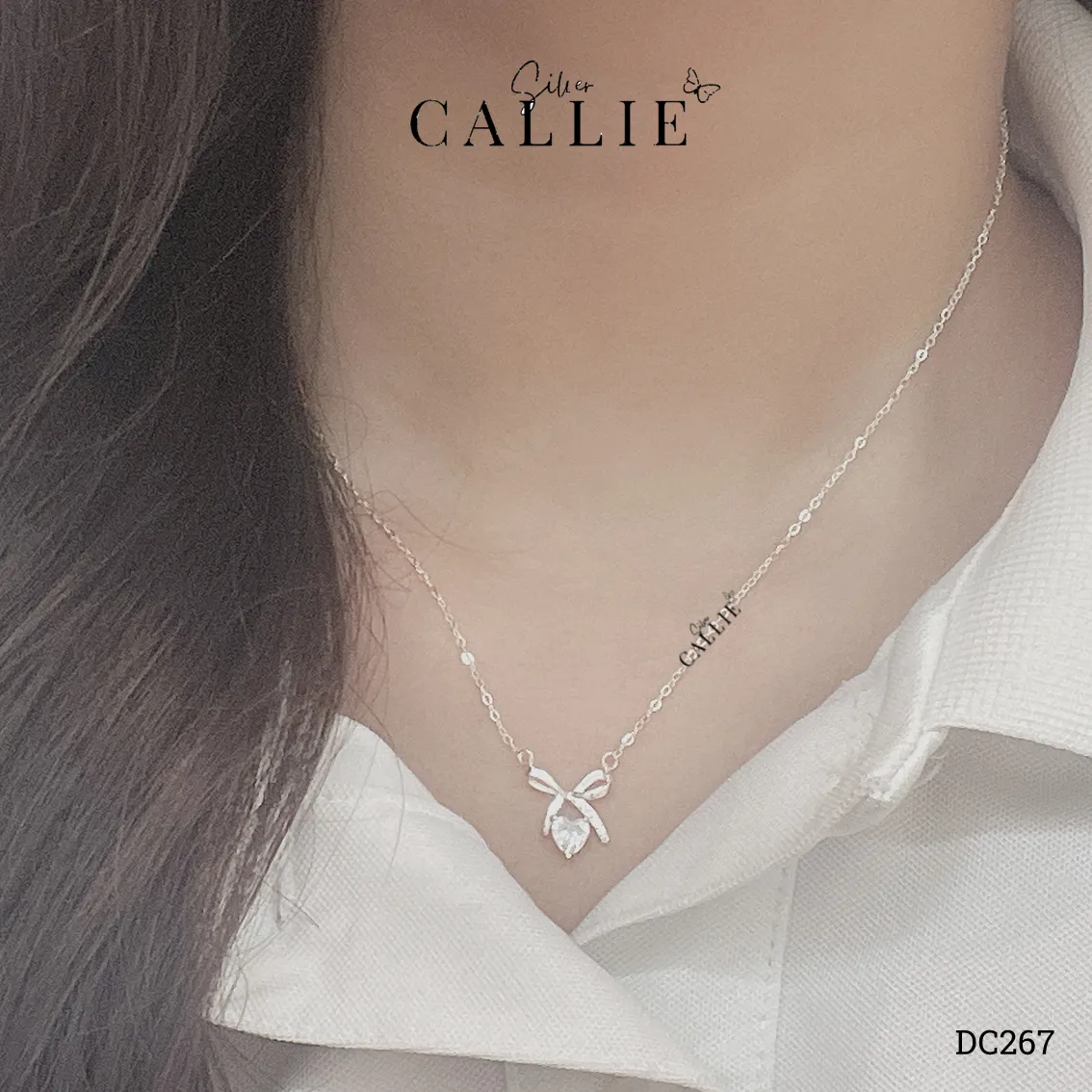 DC267 - Dây Chuyền Bạc Callie Silver Nơ Đá Trái Tim - Hình ảnh 2