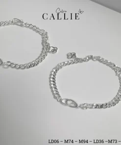 LD06 - LD36: Lắc tay đôi Callie Silver mặt lồng nhau kèm cỏ 4 lá