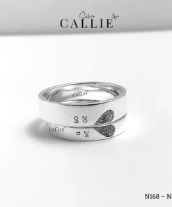 Alternative view of N168 - N572: Nhẫn đôi bạc thiết kế Callie Silver vân tay
