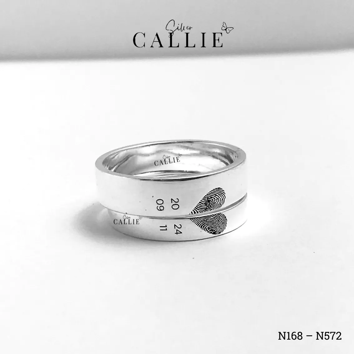 N168 - N572: Nhẫn đôi bạc thiết kế Callie Silver vân tay - Hình ảnh 2