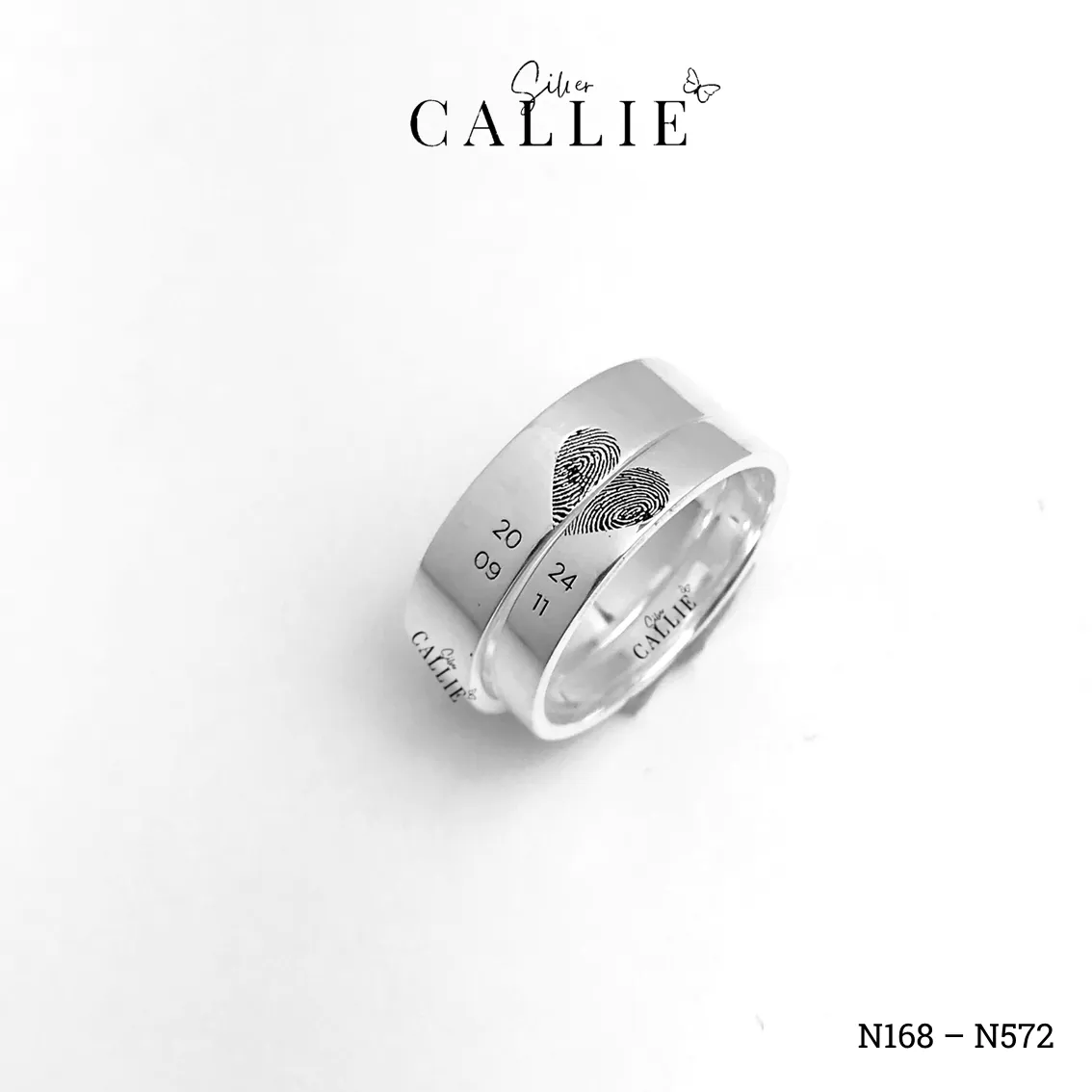 N168 - N572: Nhẫn đôi bạc thiết kế Callie Silver vân tay - Hình ảnh 3