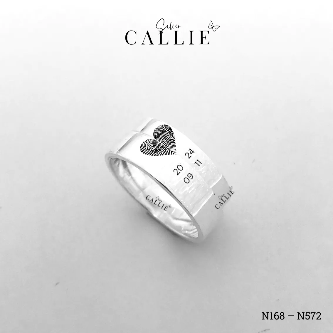 N168 - N572: Nhẫn đôi bạc thiết kế Callie Silver vân tay