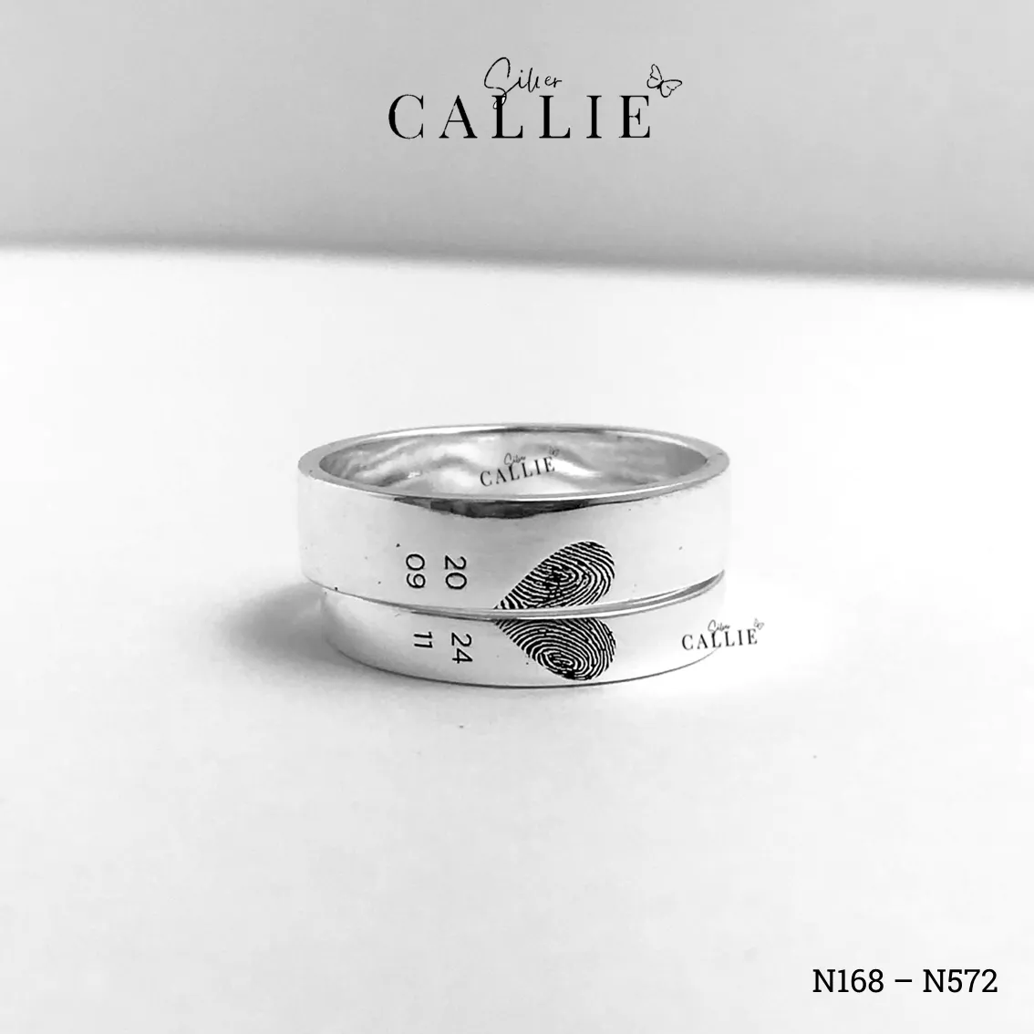 N168 - N572: Nhẫn đôi bạc thiết kế Callie Silver vân tay - Hình ảnh 5