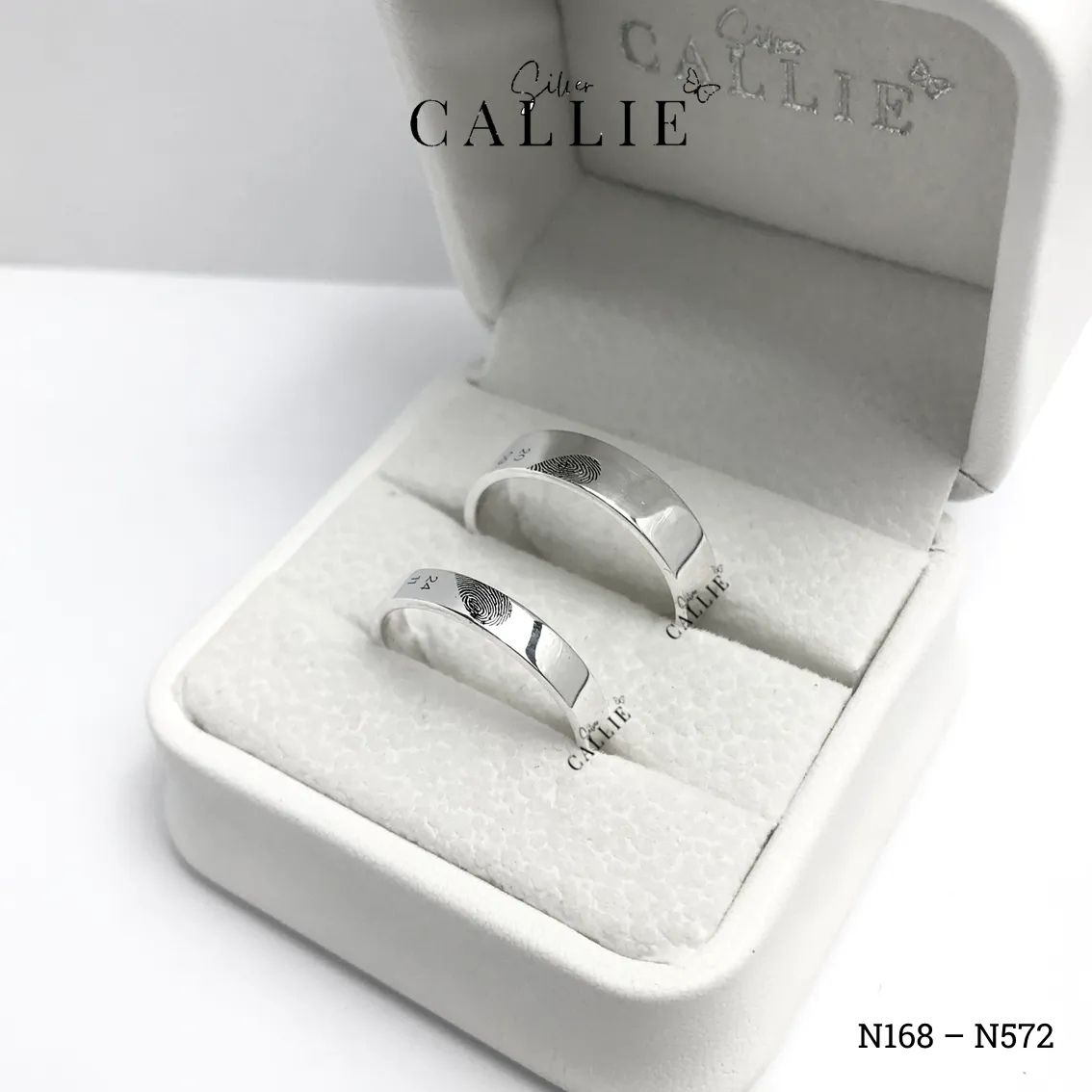 N168 - N572: Nhẫn đôi bạc thiết kế Callie Silver vân tay - Hình ảnh 7