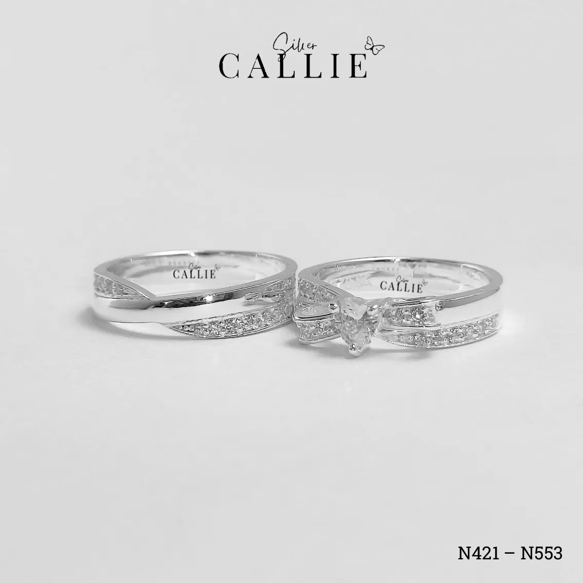 N421 - N553: Nhẫn bạc thiết kế Callie Silver nơ tim đính đá - Hình ảnh 3