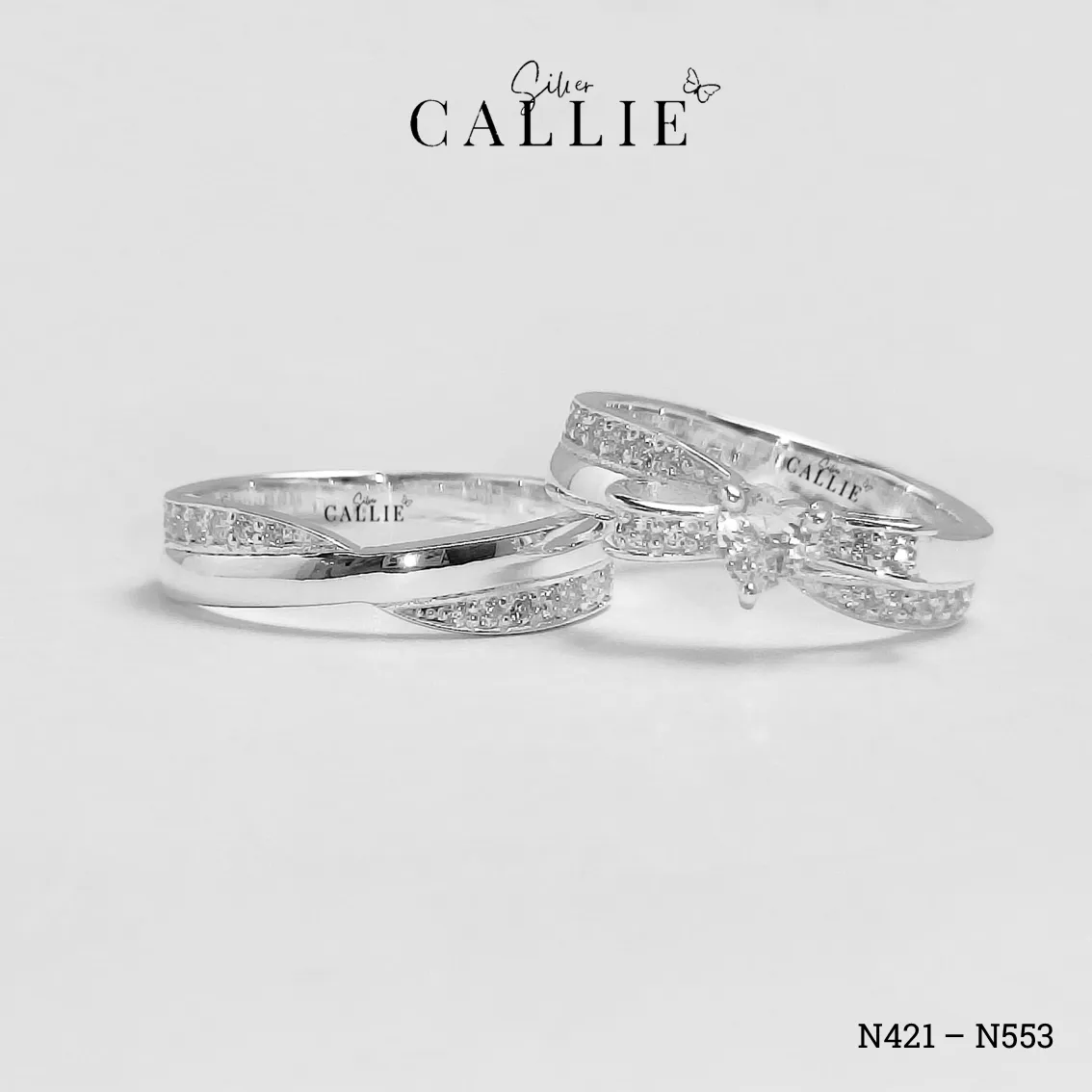 N421 - N553: Nhẫn bạc thiết kế Callie Silver nơ tim đính đá - Hình ảnh 4