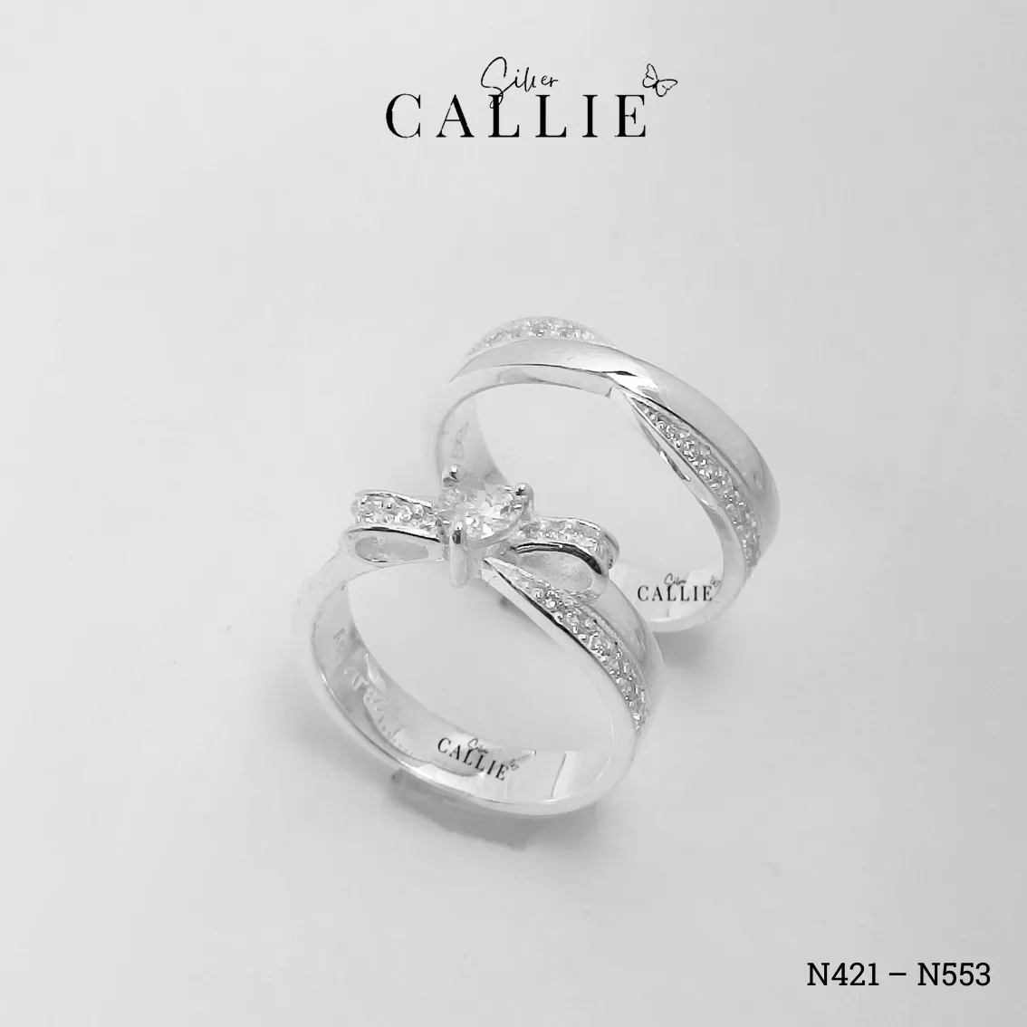 N421 - N553: Nhẫn bạc thiết kế Callie Silver nơ tim đính đá - Hình ảnh 5
