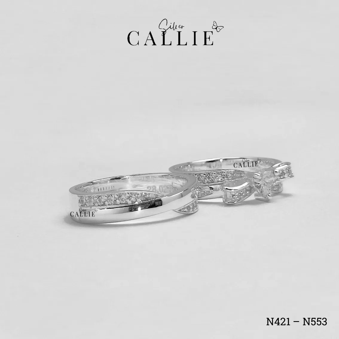 N421 - N553: Nhẫn bạc thiết kế Callie Silver nơ tim đính đá - Hình ảnh 6