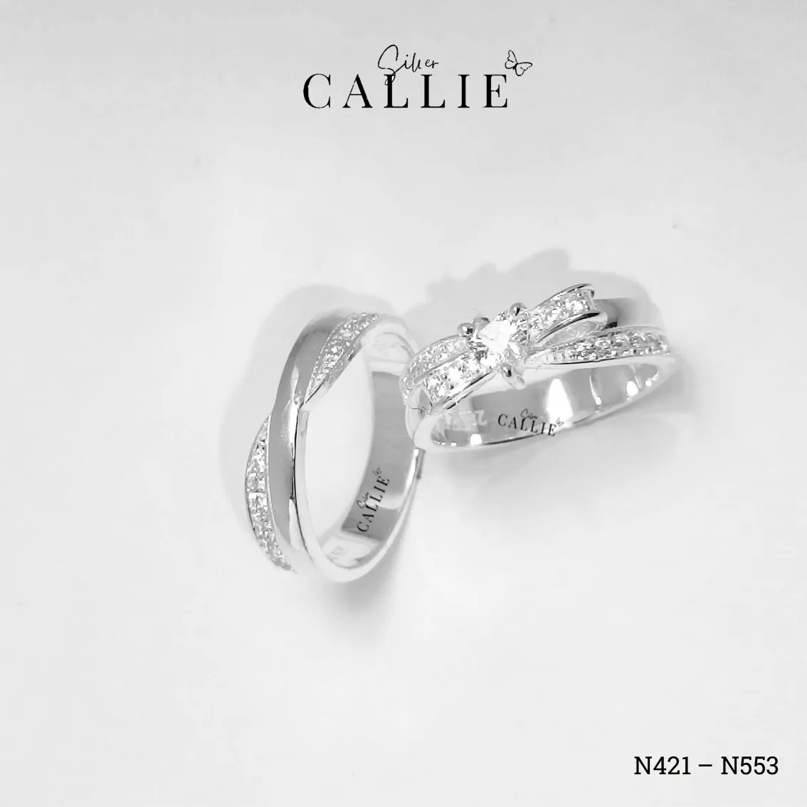 N421 - N553: Nhẫn bạc thiết kế Callie Silver nơ tim đính đá - Hình ảnh 7