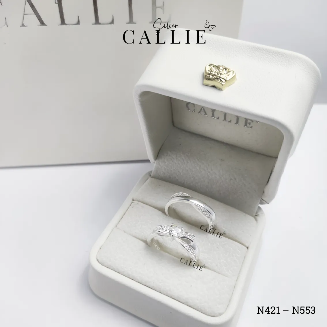 N421 - N553: Nhẫn bạc thiết kế Callie Silver nơ tim đính đá - Hình ảnh 8
