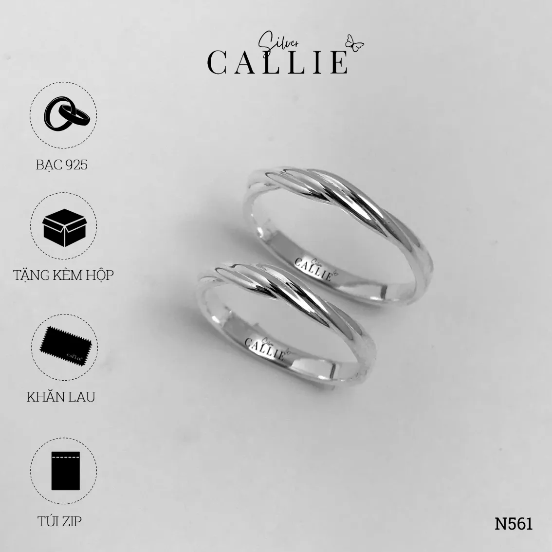 N561 - Nhẫn Bạc Thiết Kế Callie Silver Đai Xoắn - Hình ảnh 9