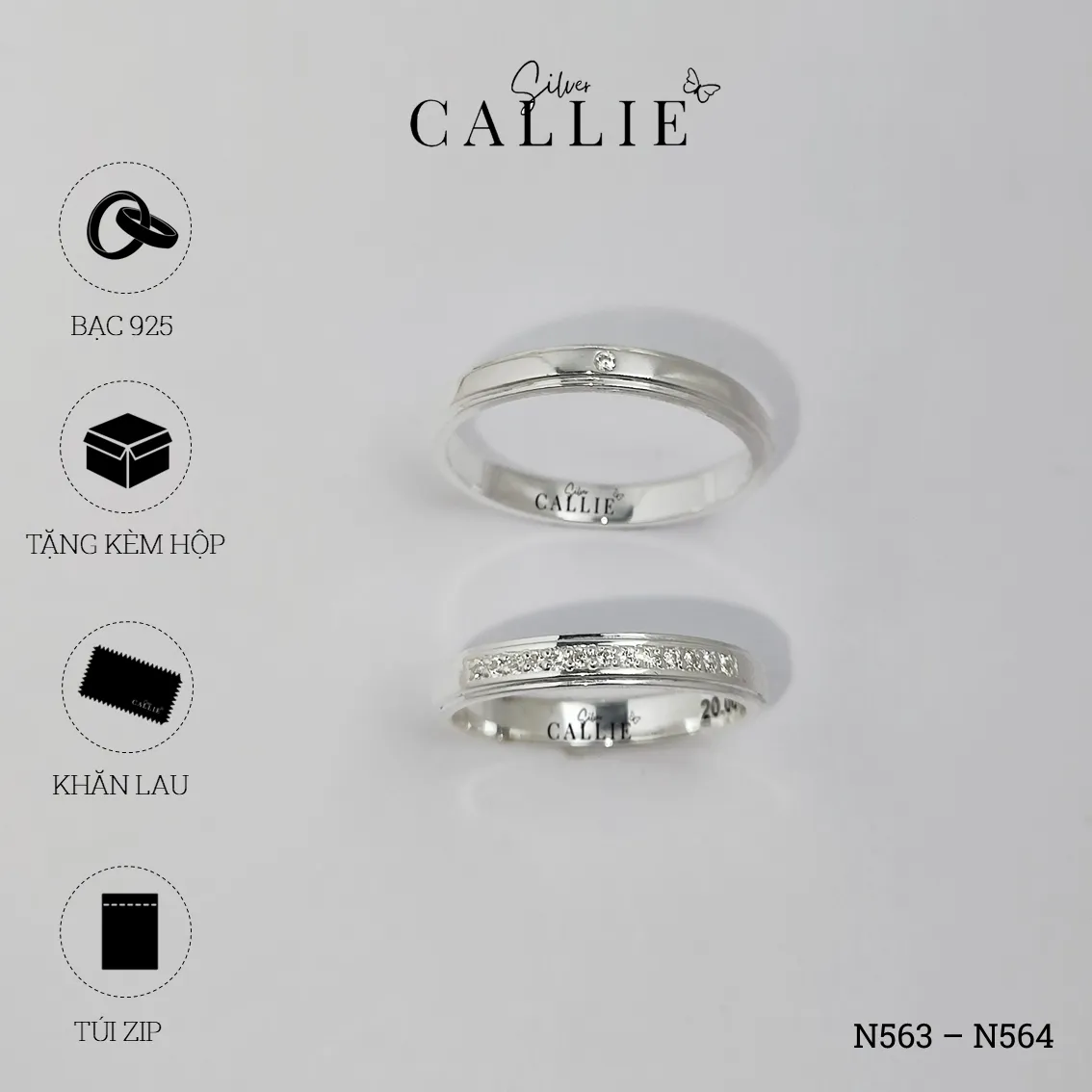 N563 - N564: Nhẫn Bạc Thiết Kế Callie Silver Đính Đá - Hình ảnh 10