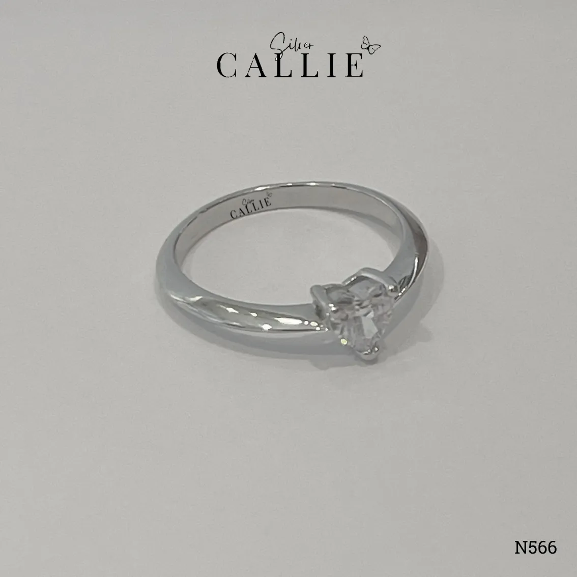 N566 - Nhẫn Bạc Thiết Kế Callie Silver Trái Tim Đai Trơn - Hình ảnh 8