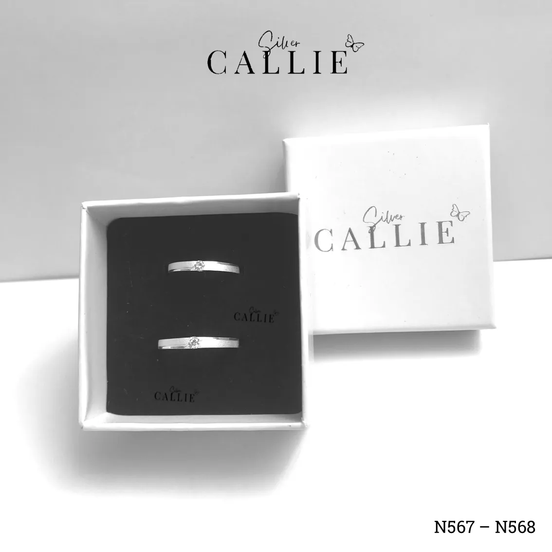 N567 - N568: Nhẫn đôi bạc Callie Silver 1 viên chủ đai cát hai bên - Image 9
