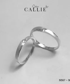 N567 - N568: Nhẫn đôi bạc Callie Silver 1 viên chủ đai cát hai bên