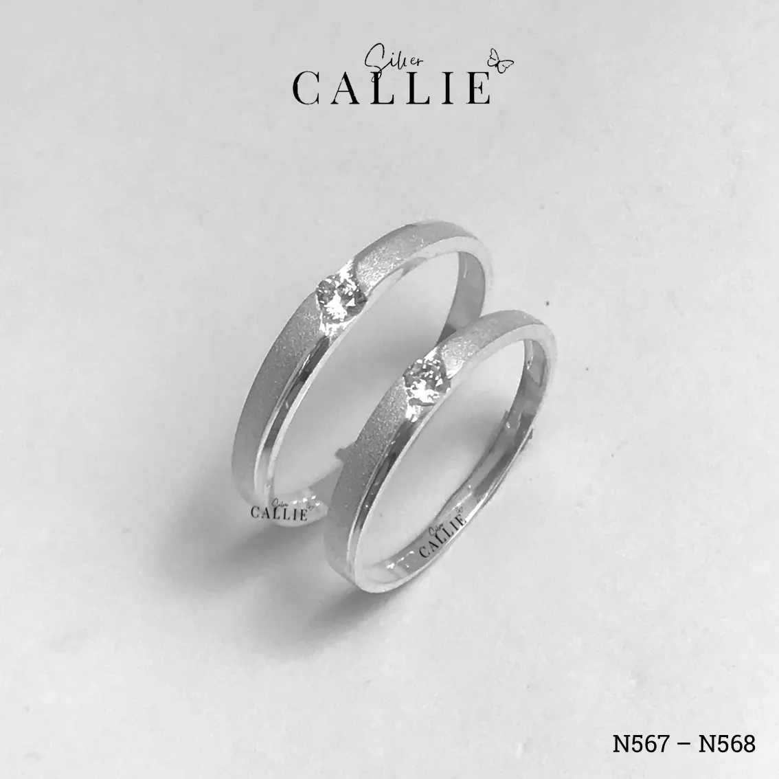 N567 - N568: Nhẫn đôi bạc Callie Silver 1 viên chủ đai cát hai bên - Image 5