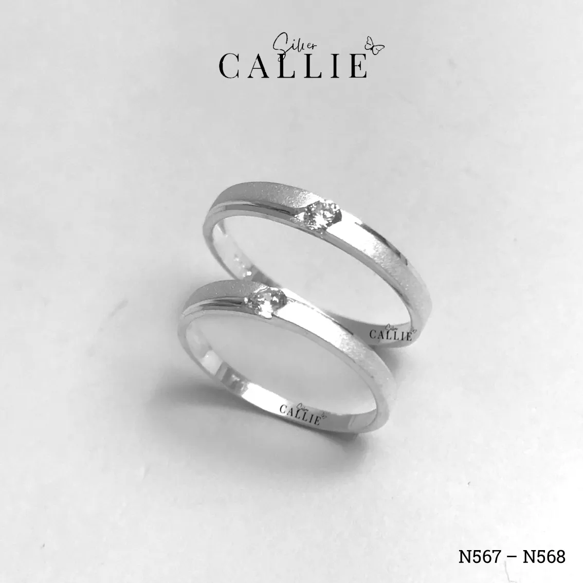 N567 - N568: Nhẫn đôi bạc Callie Silver 1 viên chủ đai cát hai bên - Image 6