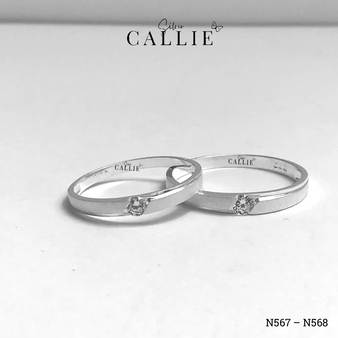 N567 - N568: Nhẫn đôi bạc Callie Silver 1 viên chủ đai cát hai bên - Image 7