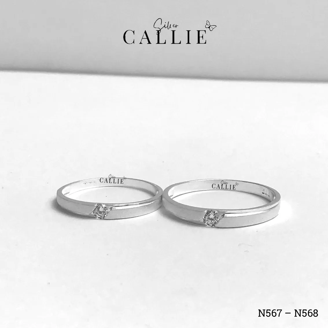 N567 - N568: Nhẫn đôi bạc Callie Silver 1 viên chủ đai cát hai bên - Image 8