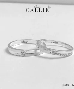 N569 - N570: Nhẫn đôi bạc Callie Silver 1 viên chủ 2 đường đối