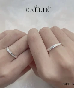 Alternative view of N569 - N570: Nhẫn đôi bạc Callie Silver 1 viên chủ 2 đường đối