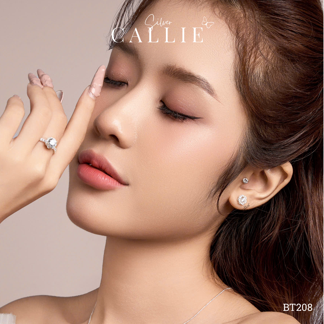 BT208 - Bông Tai Bạc Thiết Kế Callie Silver Hoa Hồng Đính Đá - Hình ảnh 2