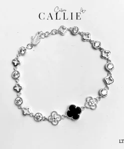 LT197 - Lắc tay bạc Callie Silver cỏ 4 lá đen