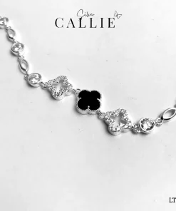 LT198 - Lắc tay bạc Callie Silver cỏ 4 lá đen