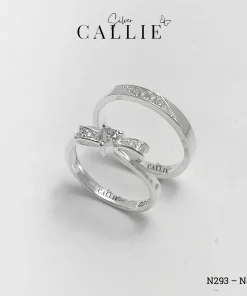 N598 - N293: Nhẫn Bạc Đôi Thiết Kế Callie Silver Đá Chéo Và Nơ